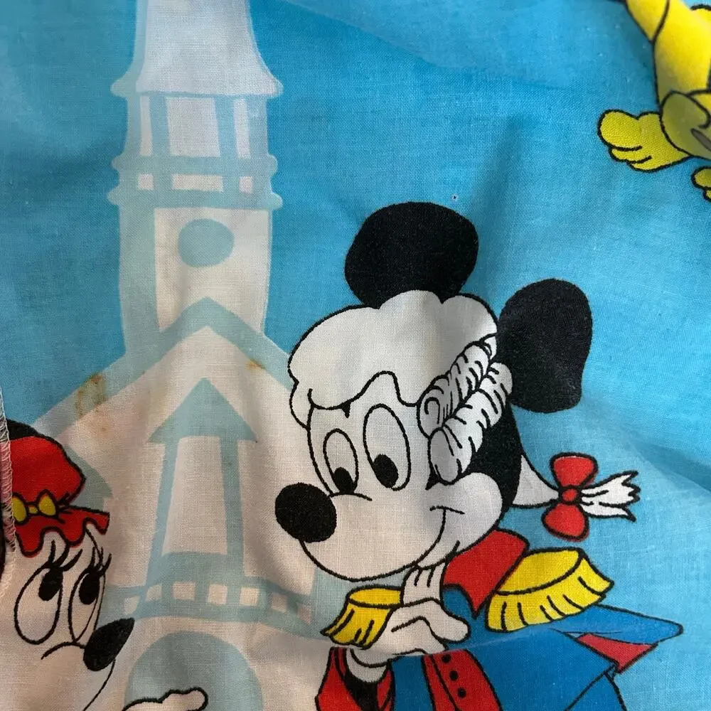 Vtg 70s Disney Disneyland Mickey Mouse Frontierland Twin Fitted Sheet Bedding